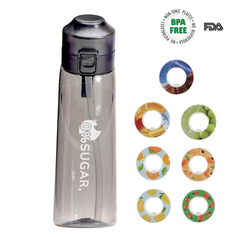 0 Sugar 0 Calorie Scented Water Bottle Transparent black 7 rings - Image 1