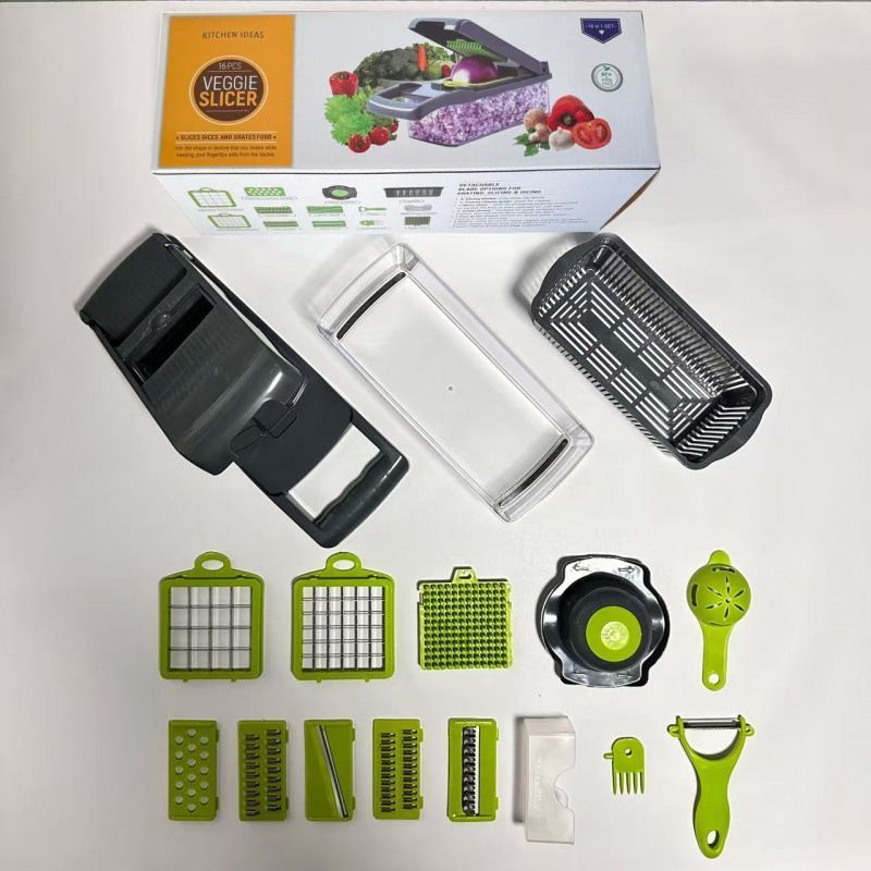 16-in-1 Vegetable Chopper (3 Blades+Spoon-shaped Tool) - Image 1