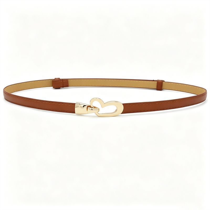 2-Pack Camel-Colour Adjustable Skinny Belt with Heart Buckle - Image 1