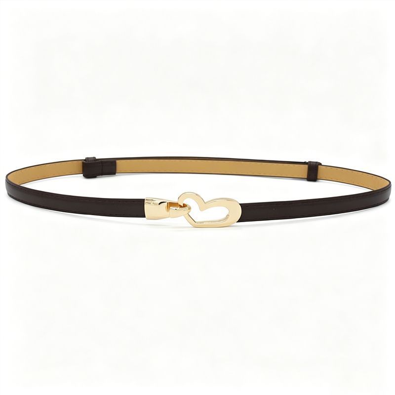 2-Pack Dark-Brown Adjustable Skinny Belt with Heart Buckle - Image 1