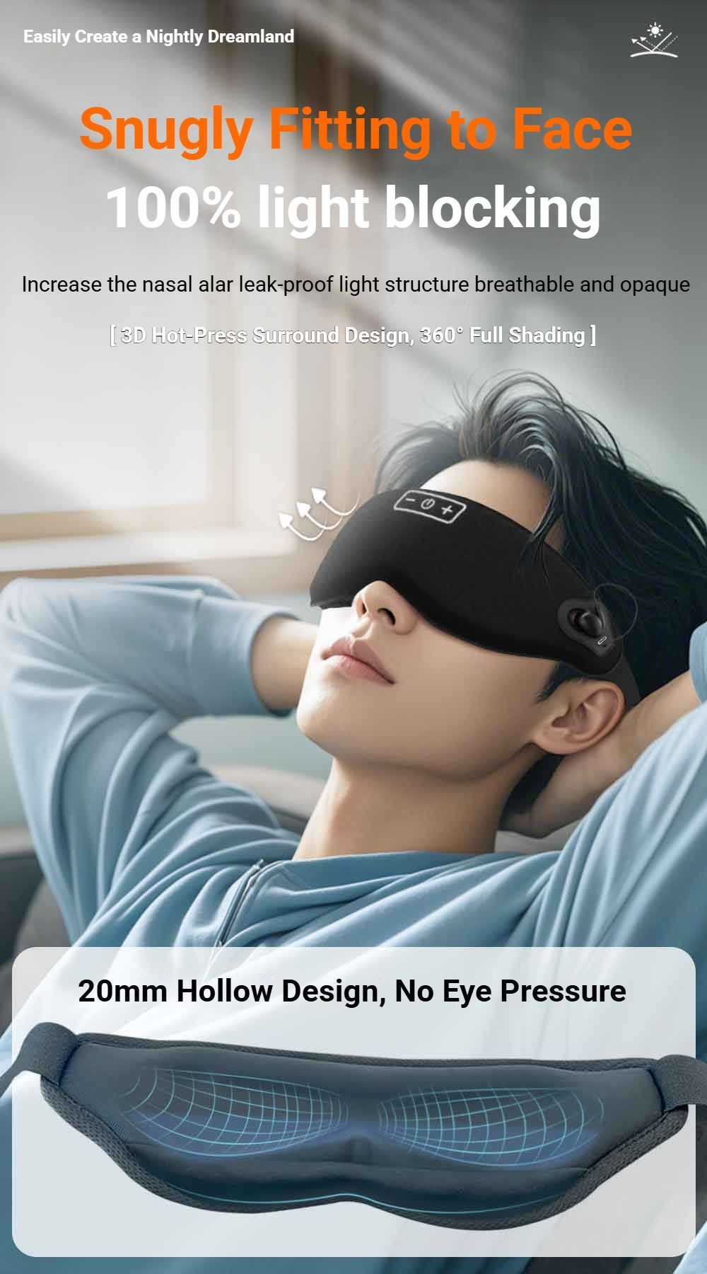 3D Bluetooth Sleep Eye Mask Black - Image 7