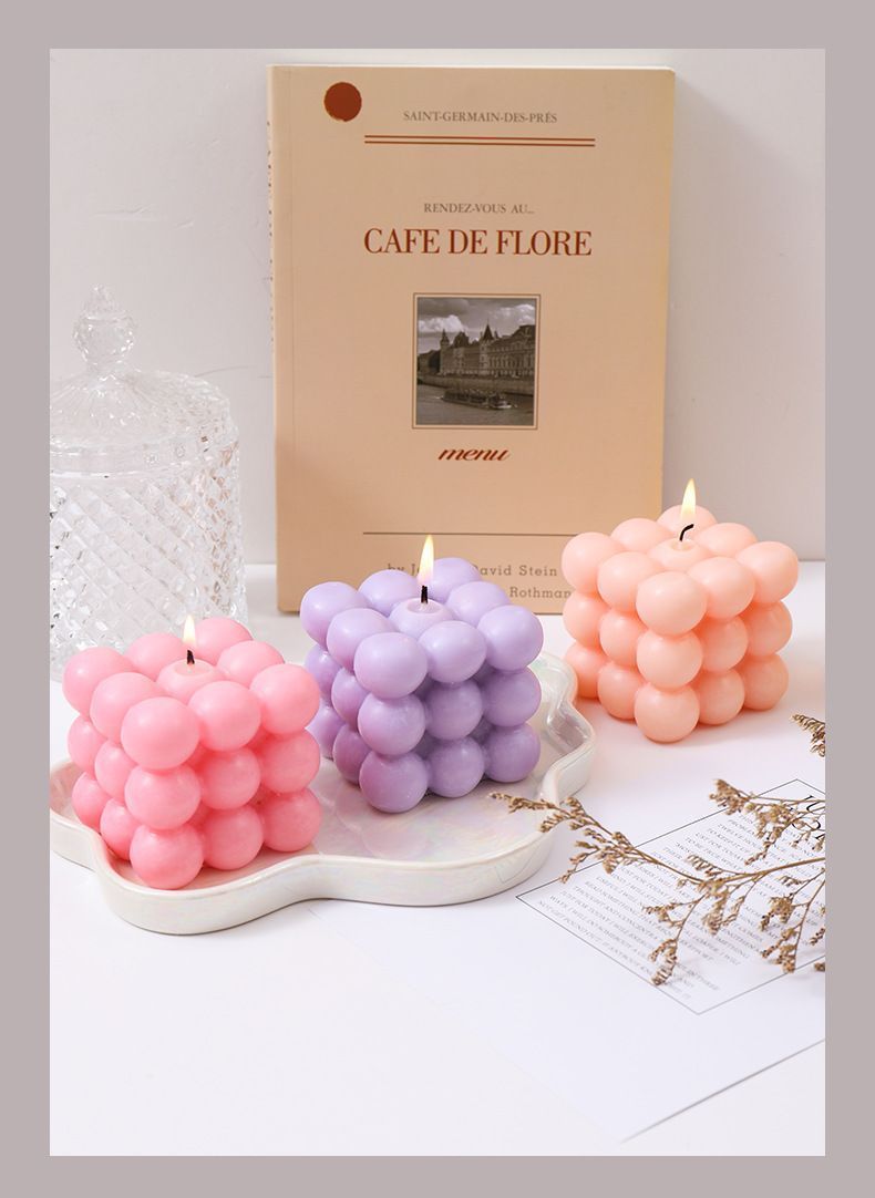 3Pcs light brown Rubik's Cube Scented Candle Home Decor Ornaments - Image 2