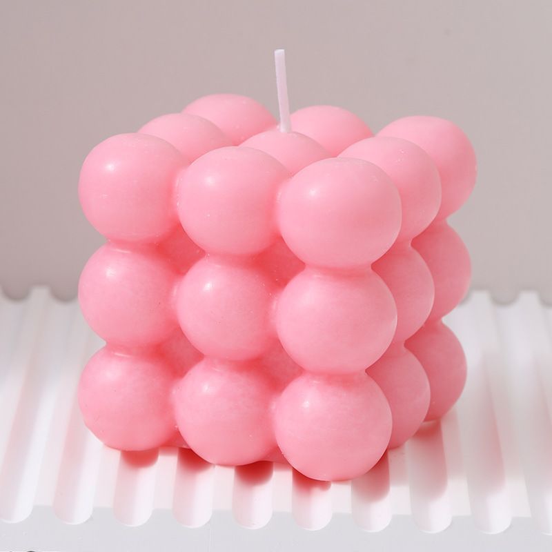 3Pcs pink Rubik's Cube Scented Candle Home Decor Ornaments - Image 1