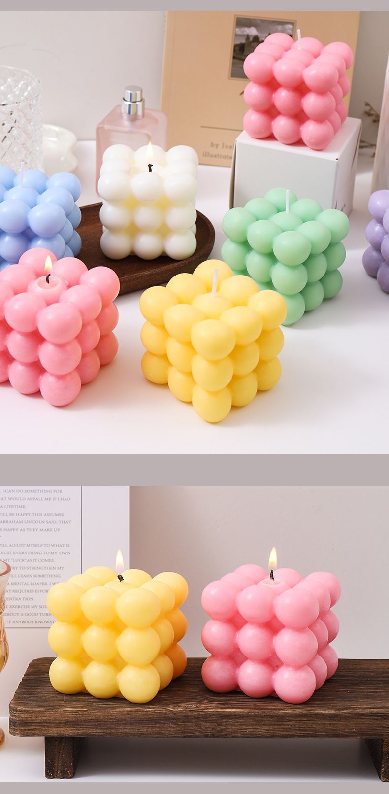 3Pcs pink Rubik's Cube Scented Candle Home Decor Ornaments - Image 3