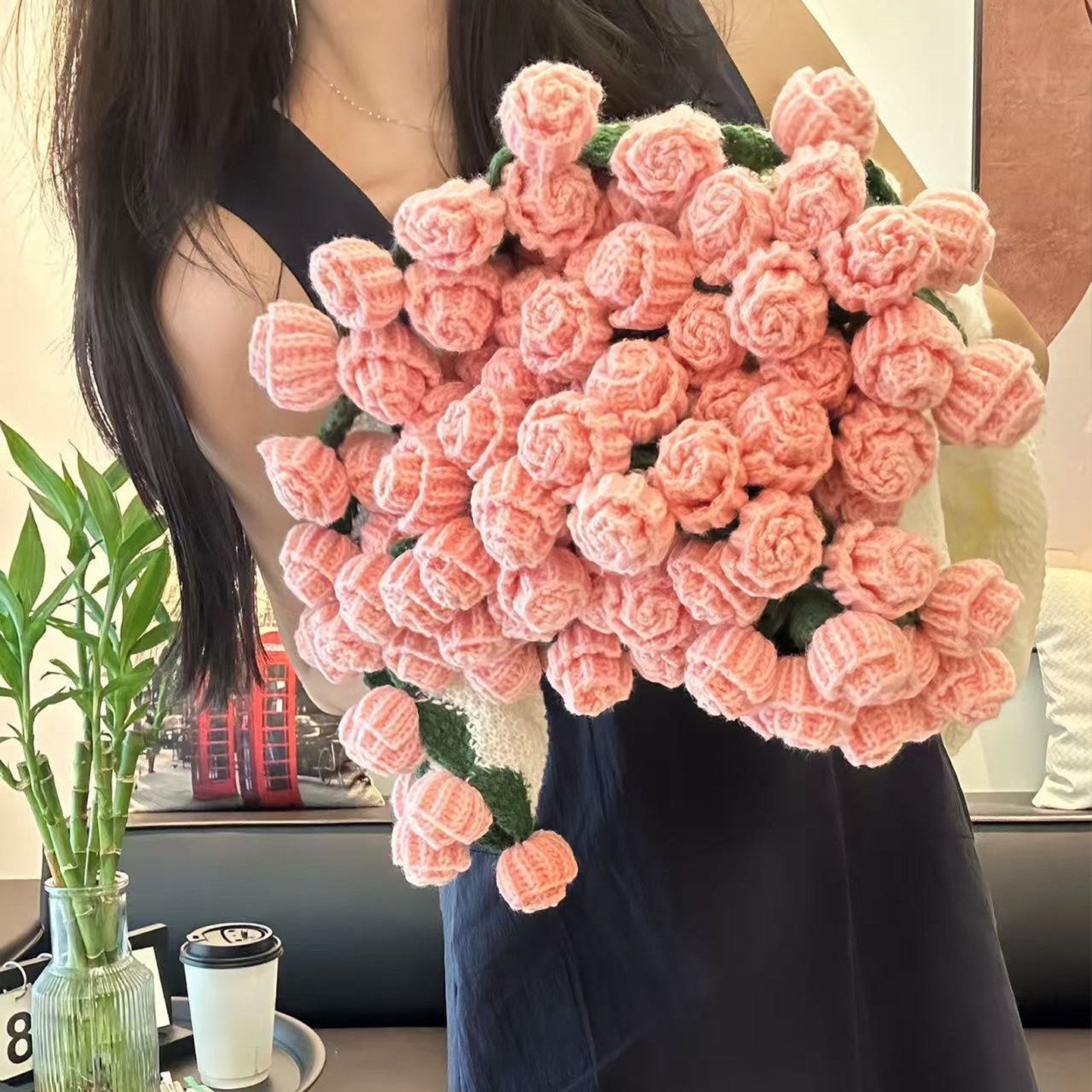 52 Pink Flowers Beige Blanket Diameter Approximately 110CM - Image 1