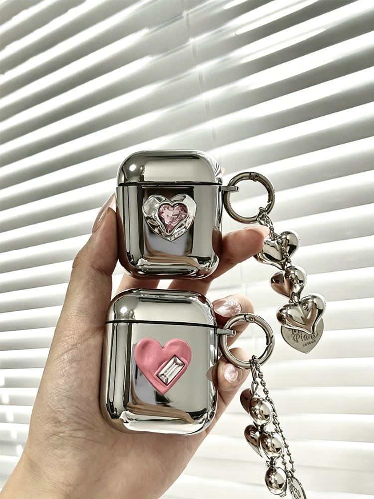 AirPods 4 Textured Silver Heart Electroplated Case + 3 Heart Charms - Image 7