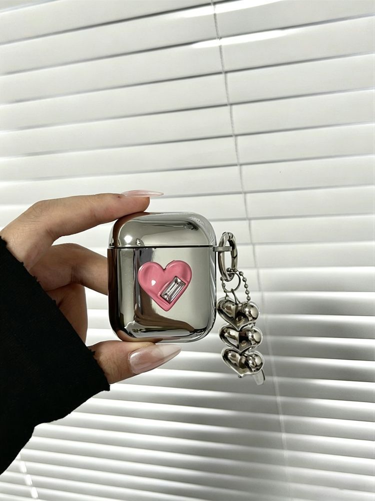 Apple AirPods 2 Textured Pink Heart Electroplated Case + 3 Heart Charms - Image 2