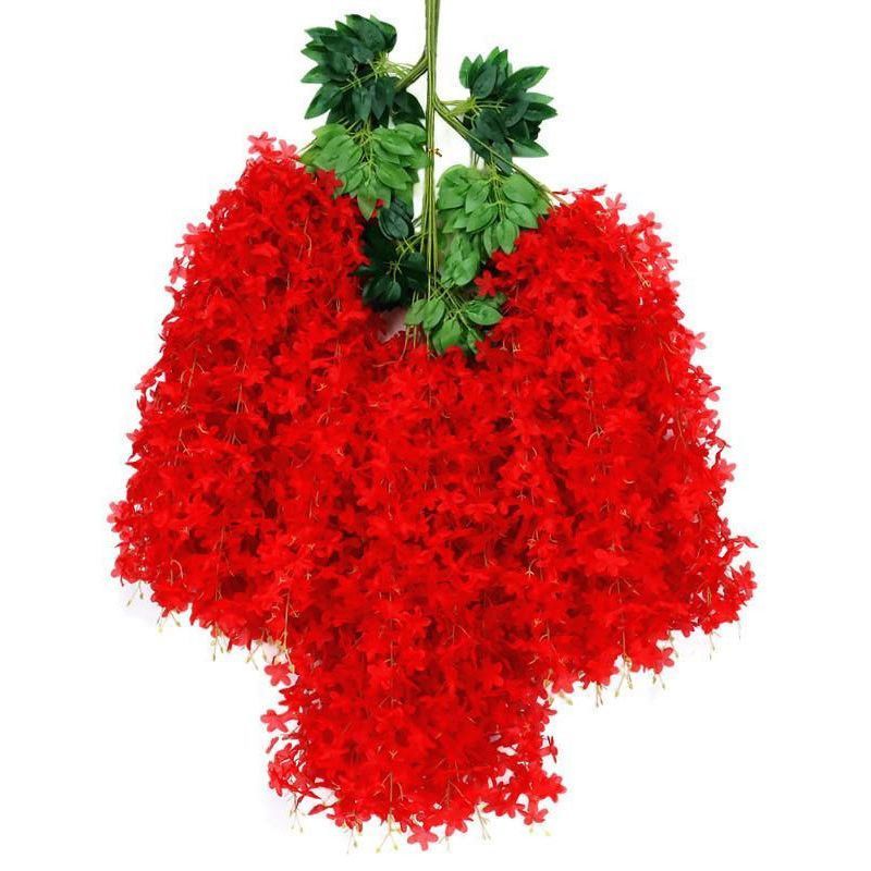 ArtificialLilacWisteriaFlowers-BrightRed-110CM-12-StemPack - Image 1