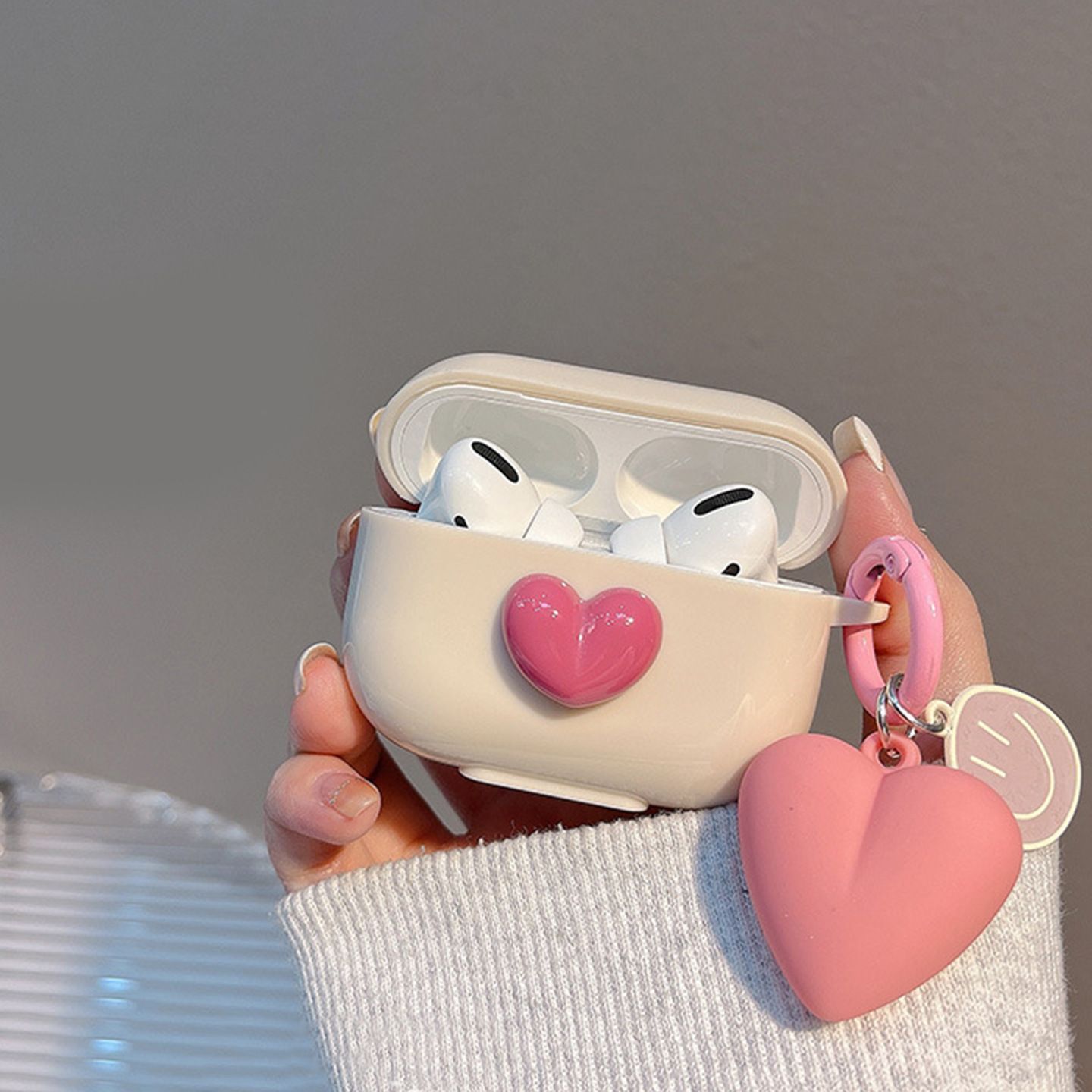 Beige shell + smiling heart pendant AirPods 1/2 - Image 6