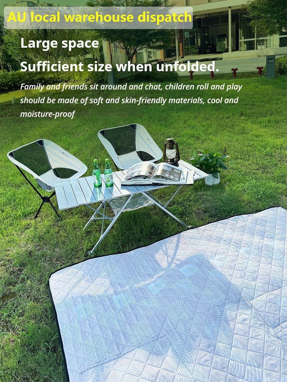 Black Ground Mat Version-Ground Mat+Folding Table+2 Moon Chairs - Image 2