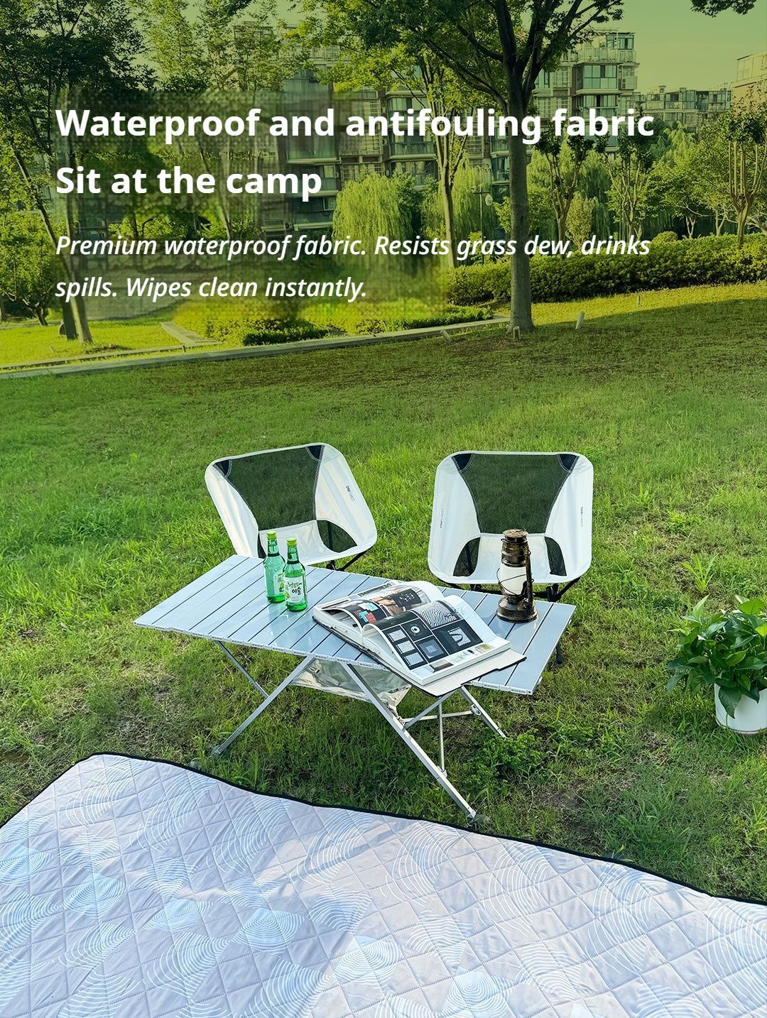 Black Ground Mat Version-Ground Mat+Folding Table+2 Moon Chairs - Image 5