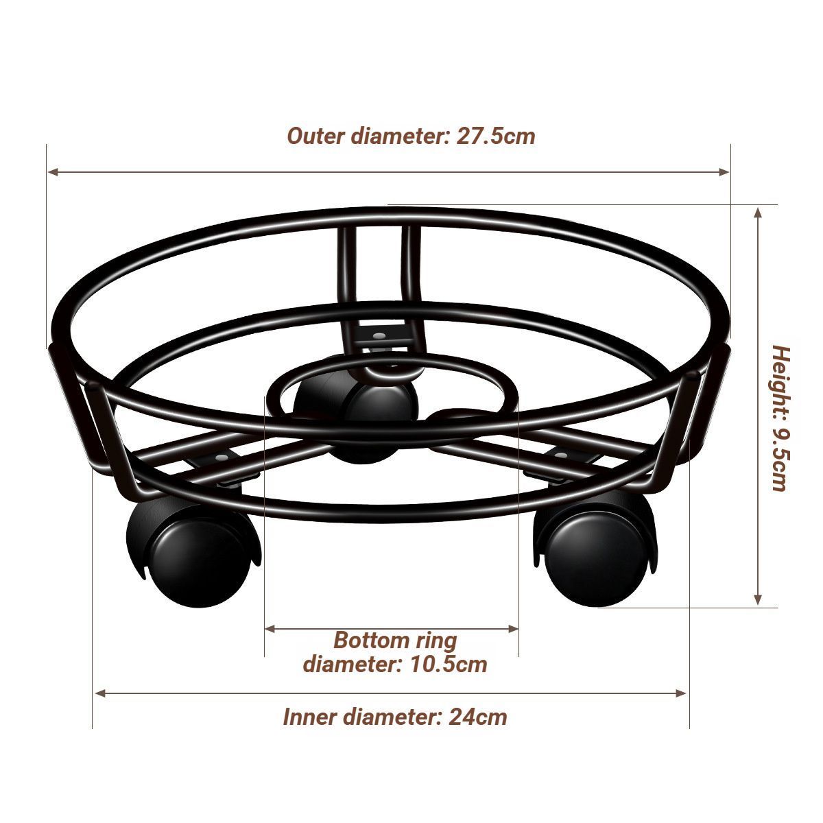 Black Round Movable Plant Caddy with Wheels - Image 4