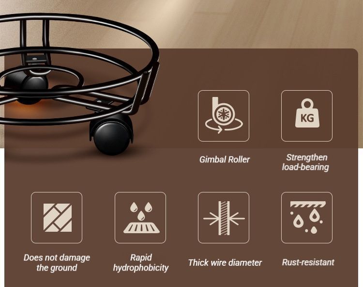 Black Round Movable Plant Caddy with Wheels - Image 5