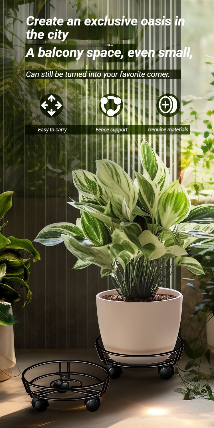 Black Round Movable Plant Caddy with Wheels - Image 6