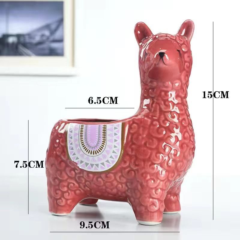 Blue Ceramic Planter with Head Tilted Alpaca - Image 2