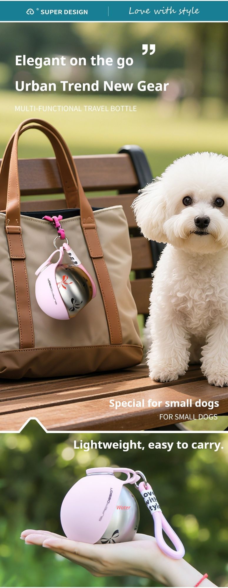 Blue Floral Print Xiaoman Portable Pet Water Bottle - Image 4