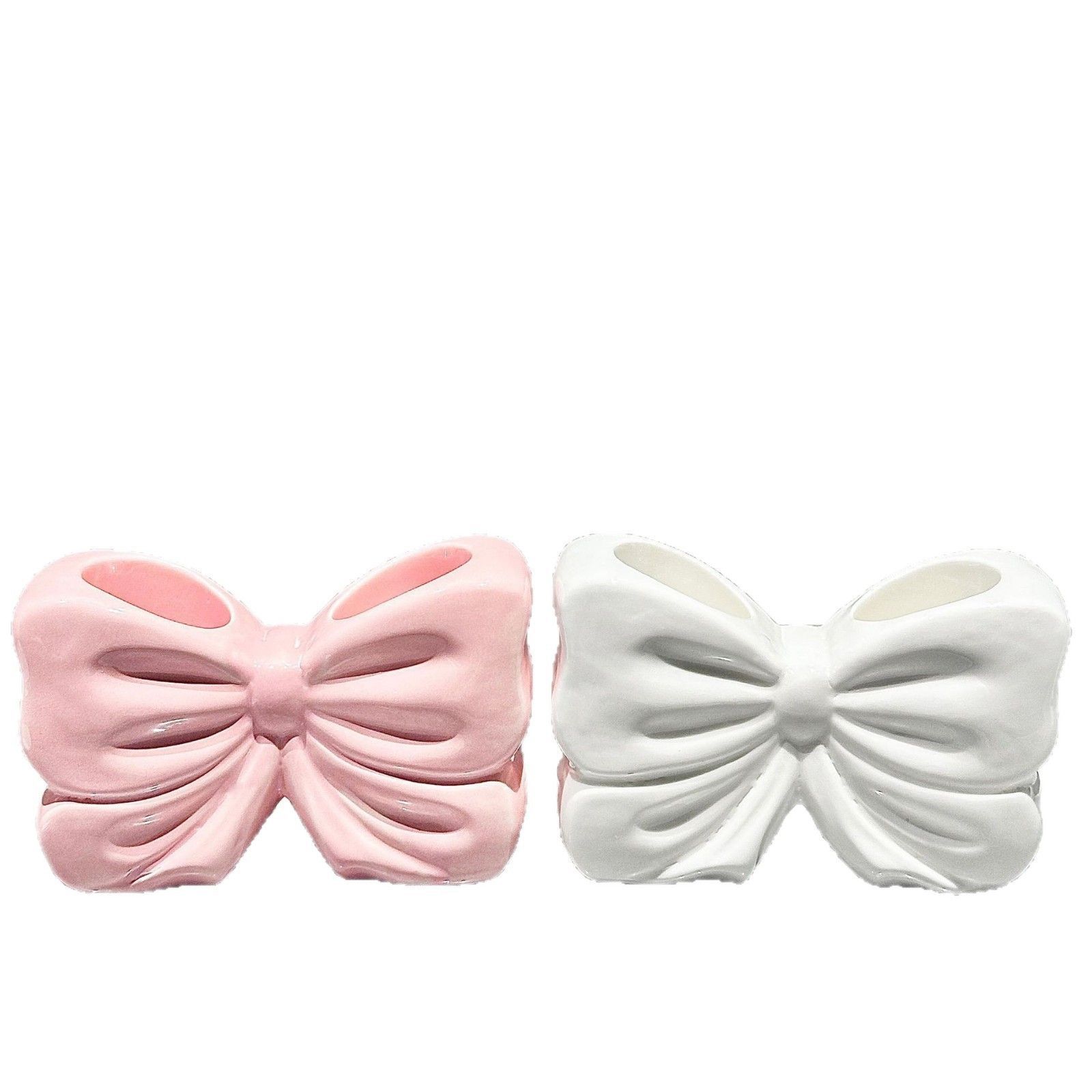 Bowknot Double‑Slot Toothbrush Storage Holder - Pink - Image 4