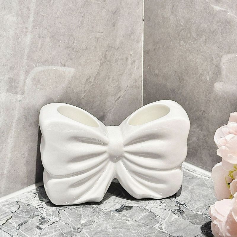 Bowknot Double‑Slot Toothbrush Storage Holder - white - Image 1