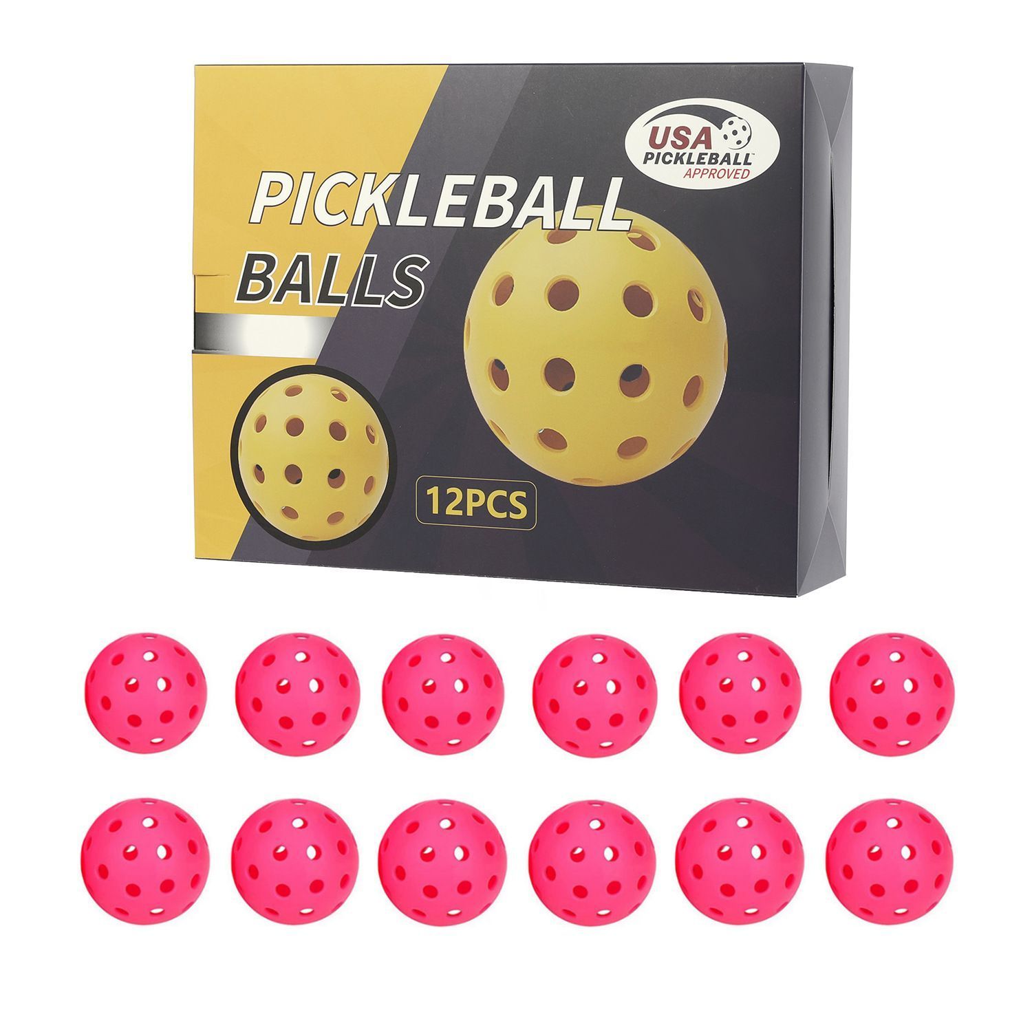 Durable Rose-Red Pickleballs 40-Holes 12-Pack (Color Box) - Image 1