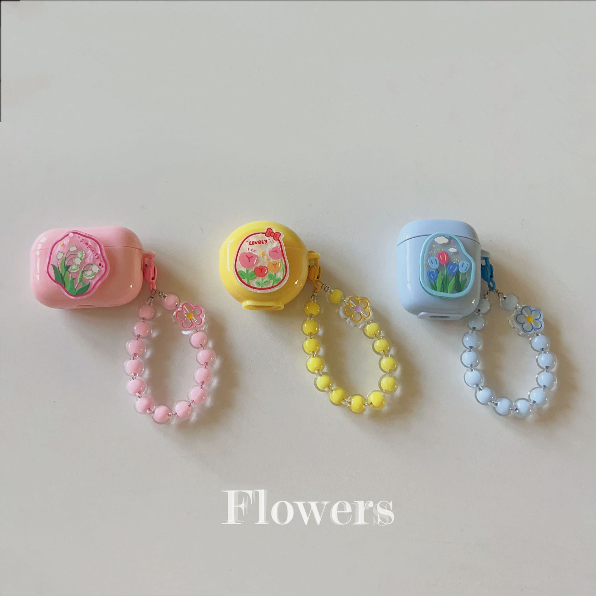 Floral patches + light blue base shell + blue bracelet AirPods Pro - Image 2