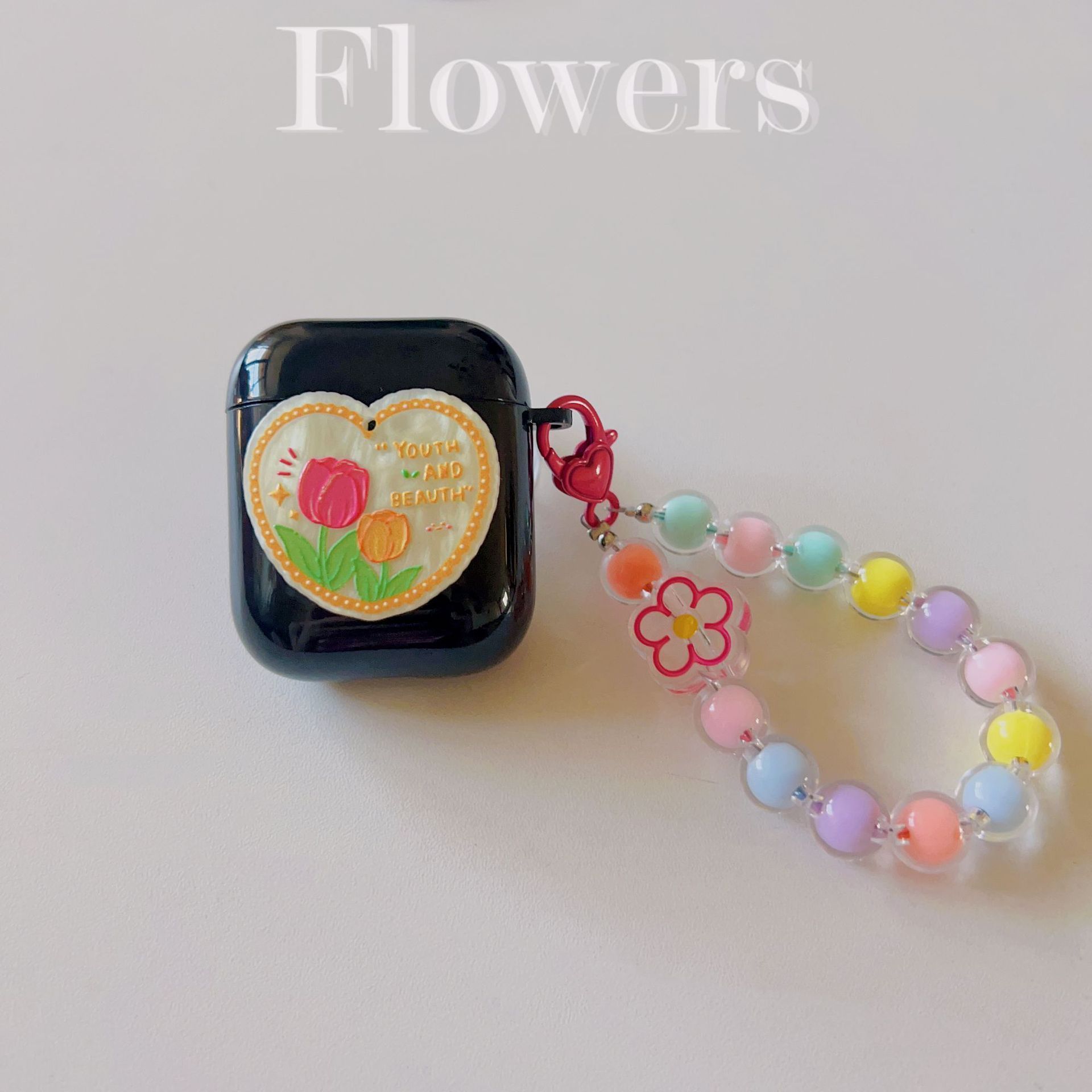 Floral patches + pink base shell + pink bracelet Apple AirPods 1/2 - Image 4