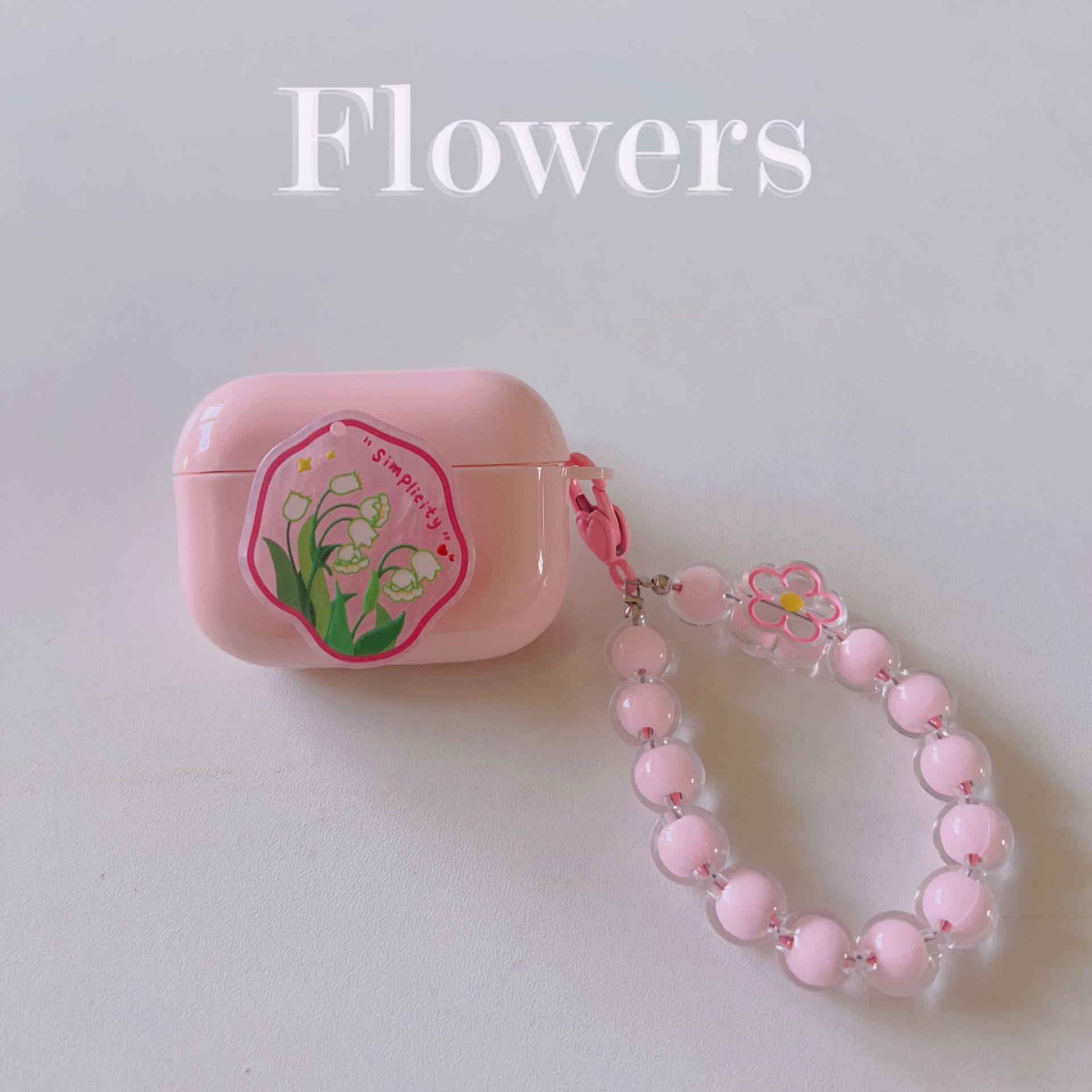 Floral patches + pink base shell + pink bracelet Apple AirPods 3 - Image 1