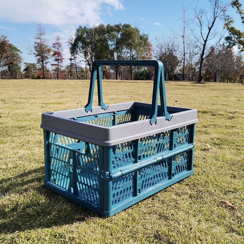 Folding picnic basket-Blue with Gray - Image 1