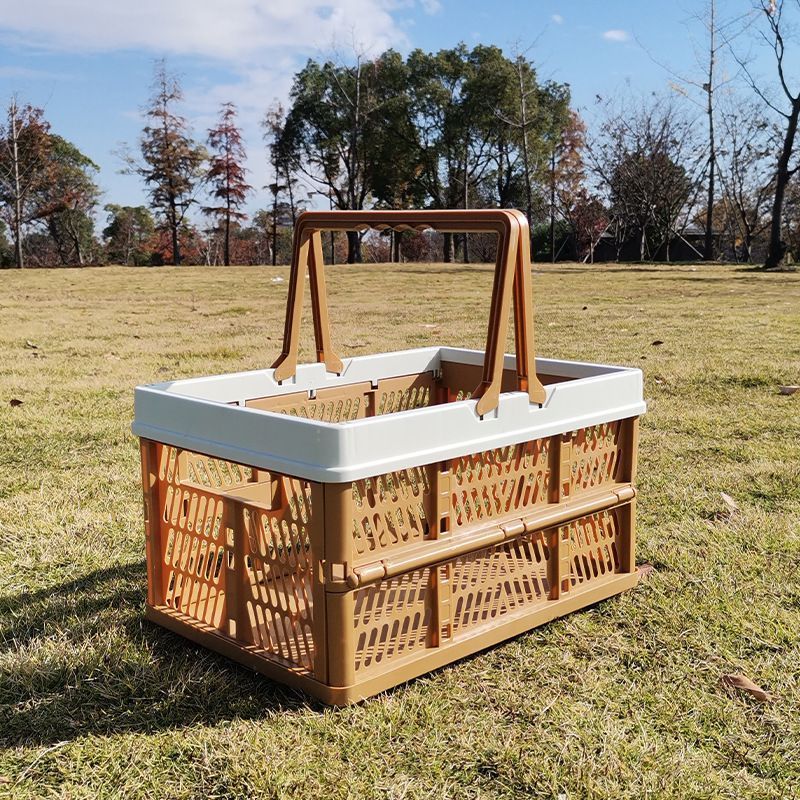 Folding picnic basket-Brown with Beige - Image 1