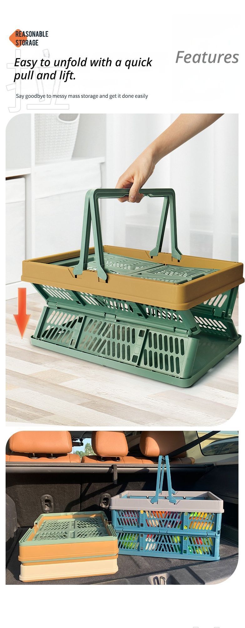 Folding picnic basket-Brown with Beige - Image 5