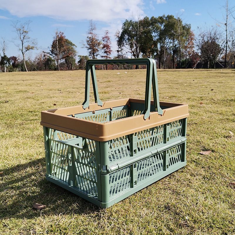 Folding picnic basket-Green with Brown - Image 1