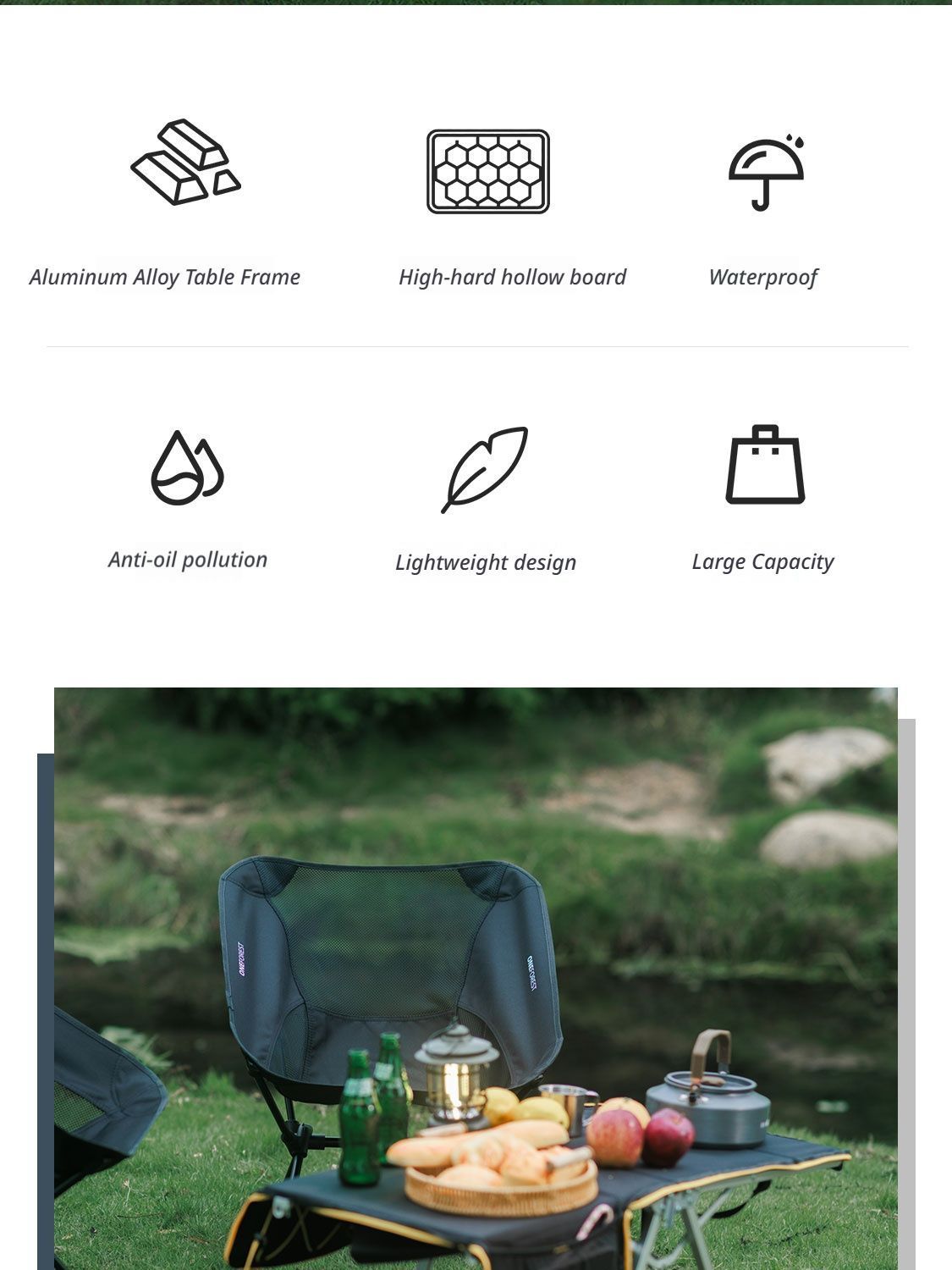 Green 4-Piece Set-Bag+Aluminum Table Frame+2 Moon Chairs - Image 3