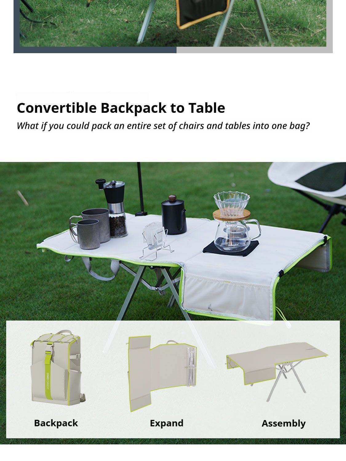 Green 4-Piece Set-Bag+Aluminum Table Frame+2 Moon Chairs - Image 4