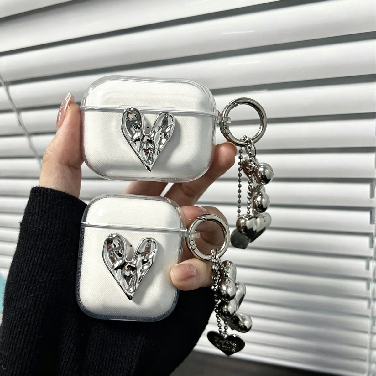 Irregular Heart Transparent Shell + Three Hearts Apple AirPods 4 - Image 3
