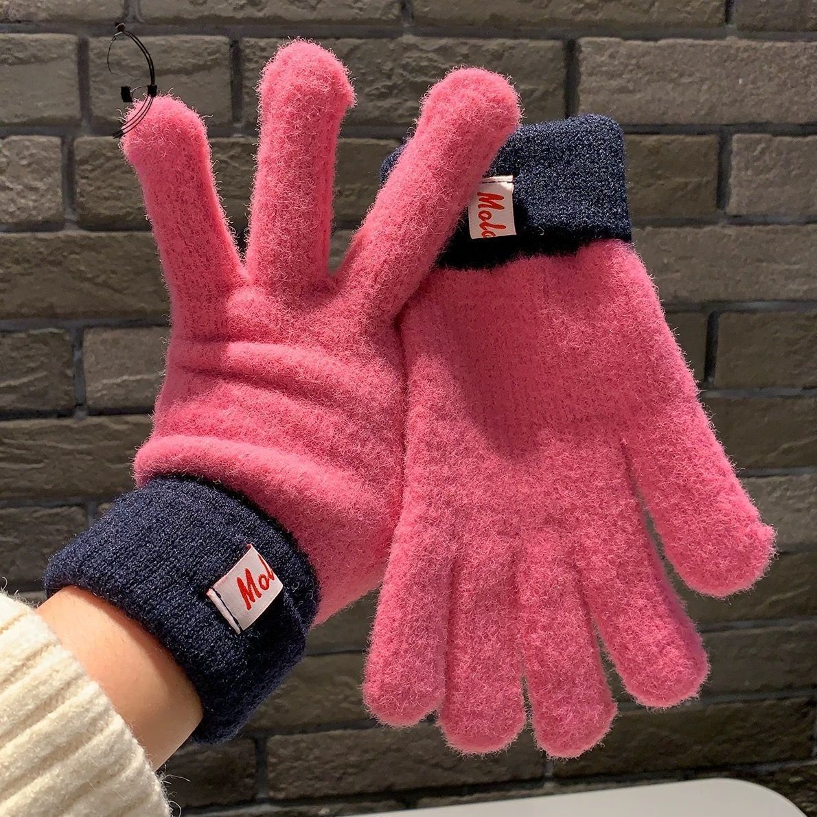 Knit Gloves Rose Red - Image 1