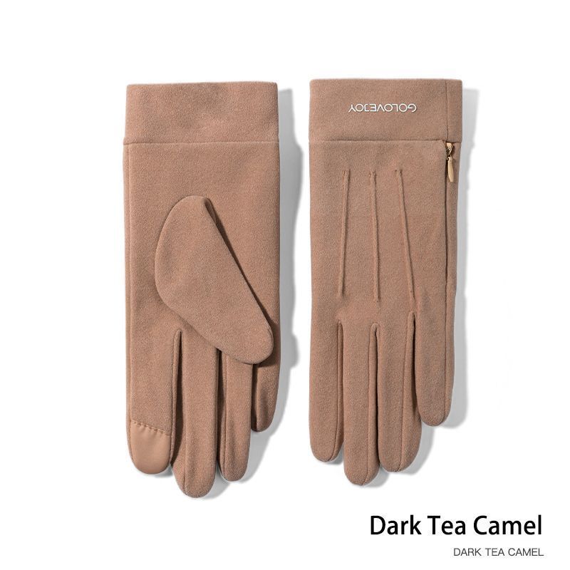 Ladies Winter Warm Cashmere Gloves DY36 Dark Tea Camel - Image 1