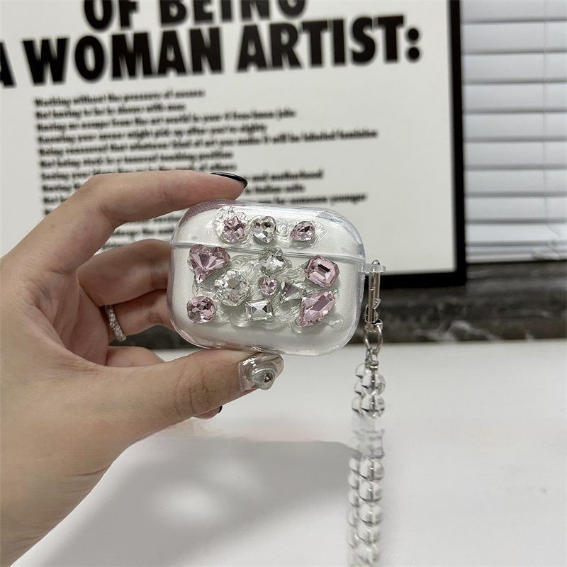 Pink diamond+clear pearl bracelet+Airpods4 - Image 1