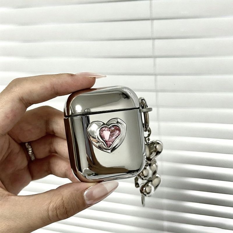 Pink Double Heart Electroplated Case + 3 Heart Charms AirPods Pro - Image 1