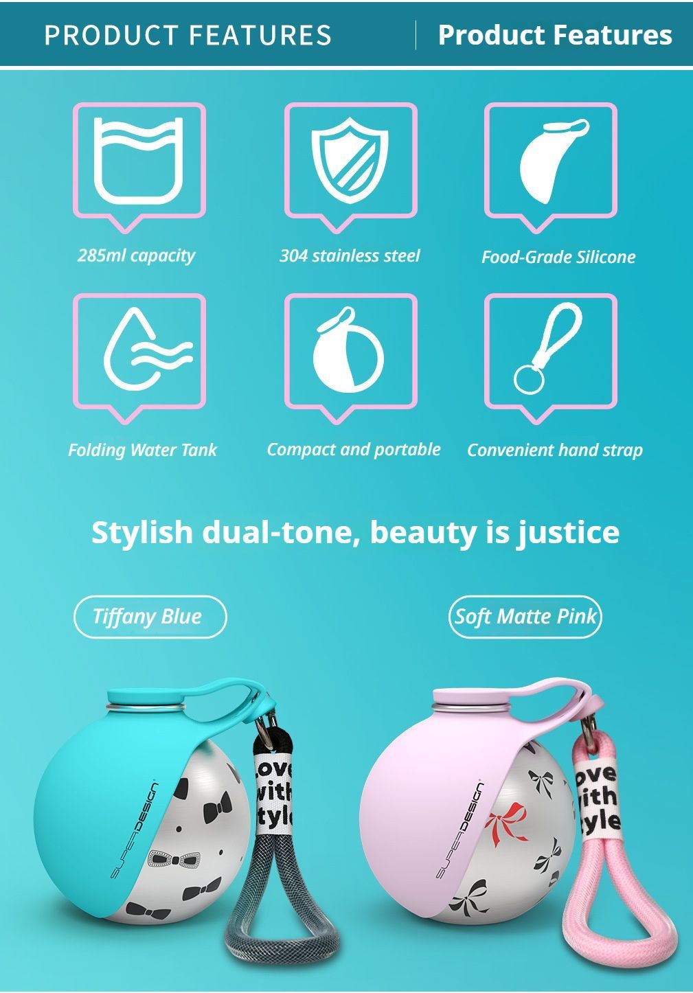 Pink Floral Print Xiaoman Portable Pet Water Bottle - Image 5