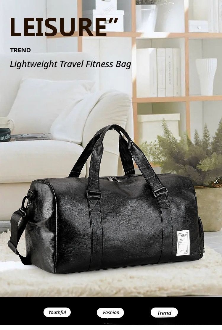 PULeatherTravelGymBagSmall-Black - Image 2