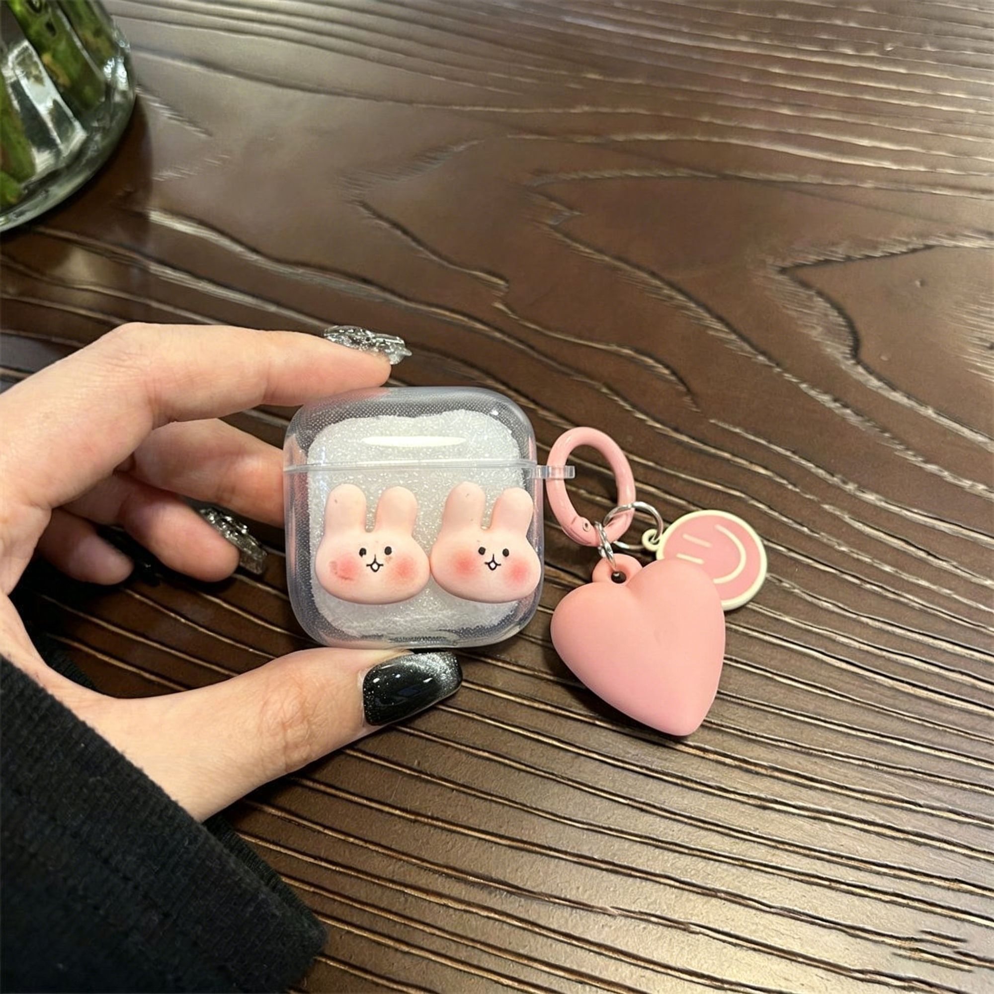 Rabbit Clear Case + Pink Heart Keychain - Image 1