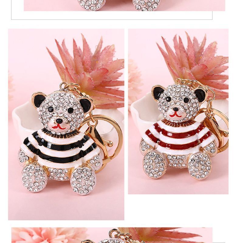 Red Stripe Crystal Bear Keychain Cute Alloy Keyring Gift 2-Pack - Image 5