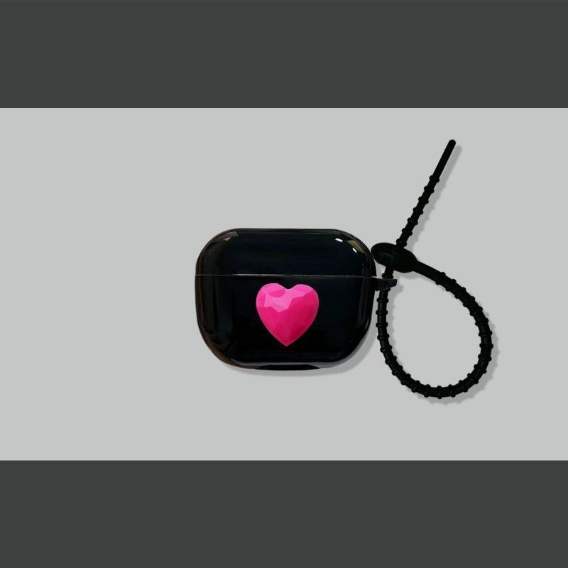 Rose Red Heart on Black Case + Black Wrist Strap AirPods 3 - Image 4