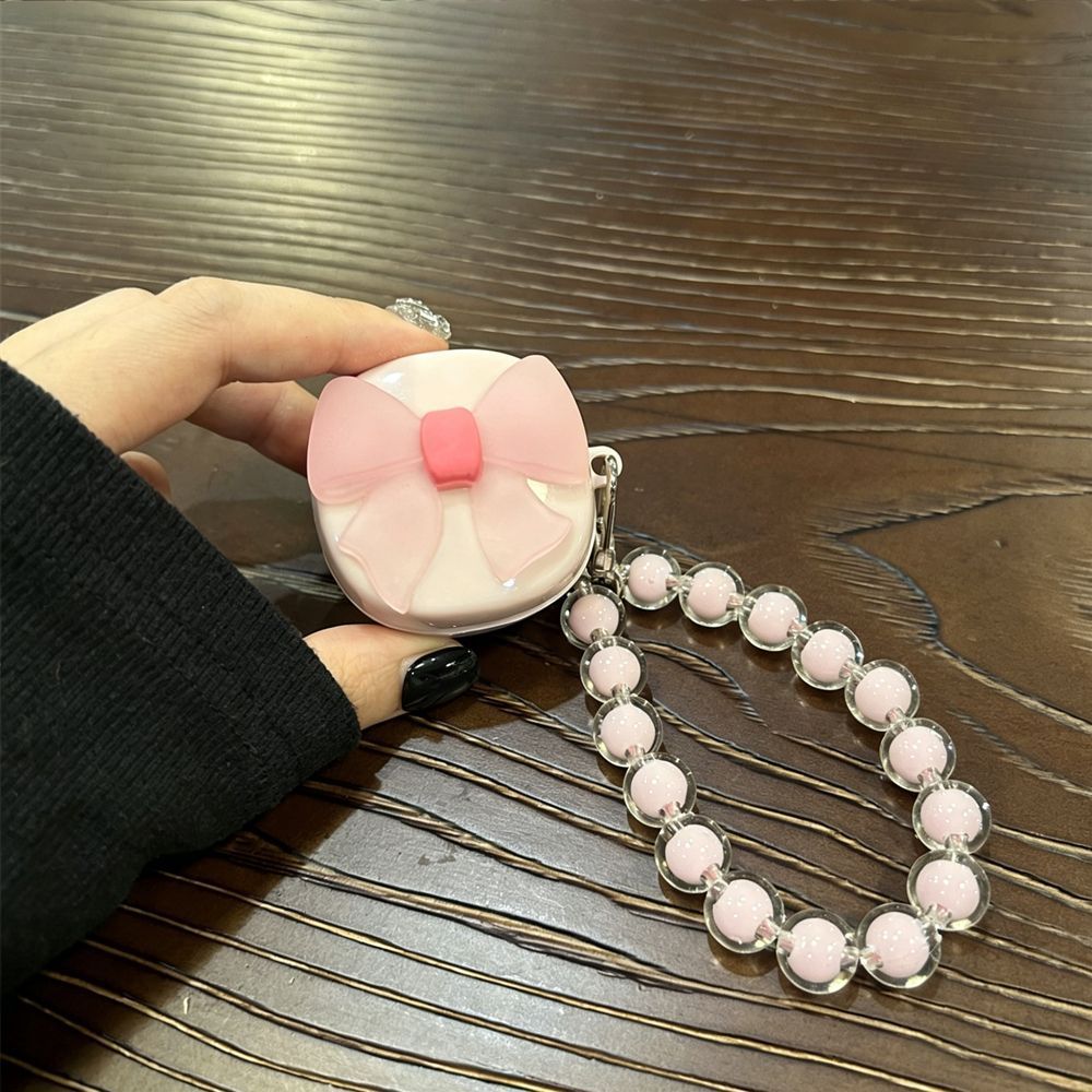 Semi-transparent bow [pink shell] + pink bead bracelet AirPods Pro 2 - Image 1