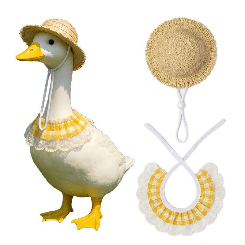 Straw Hat And Yellow Lace Bib - Image 1