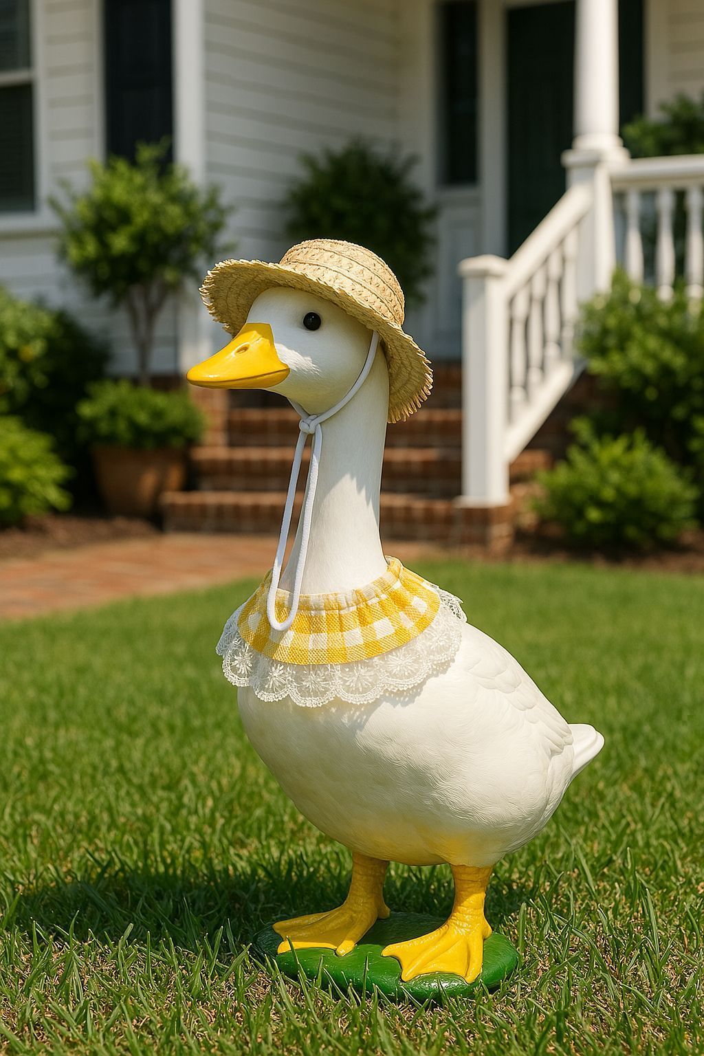 Straw Hat And Yellow Lace Bib - Image 3