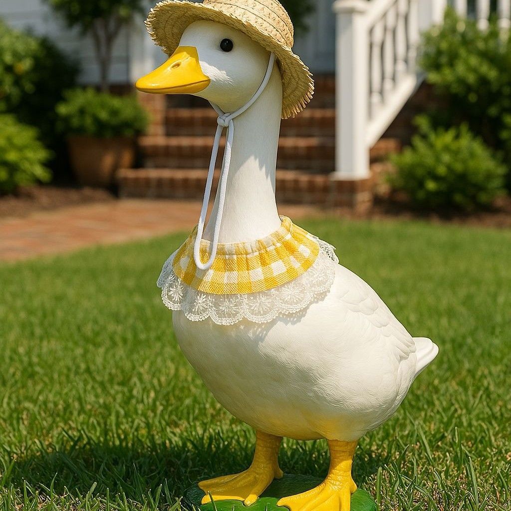 Straw Hat And Yellow Lace Bib - Image 5