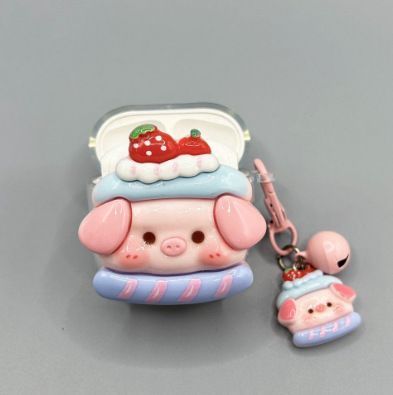 Strawberry Hat Pig Bluetooth Earphone Case + pendant AirPods 1/2 - Image 3
