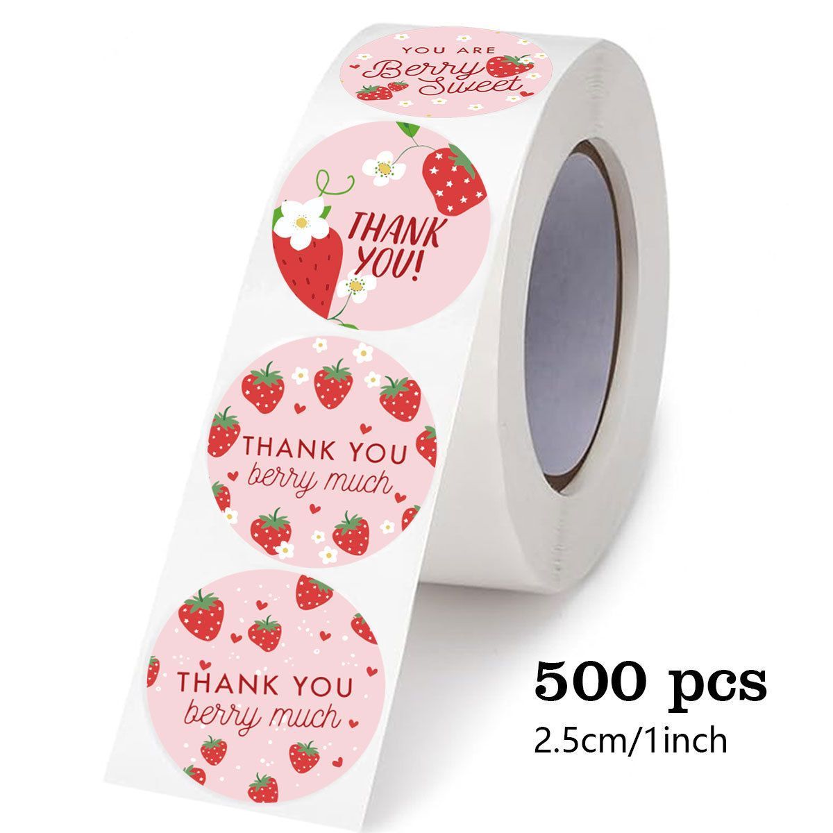 Strawberry Thank You Stickers 25mm 1inch - Image 1