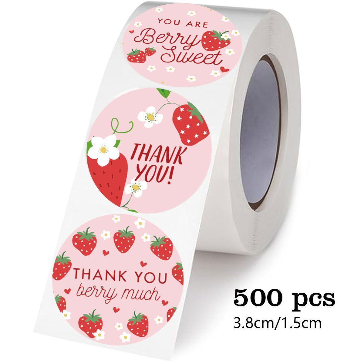 Strawberry Thank You Stickers 38mm 1 and a half inch - Image 1
