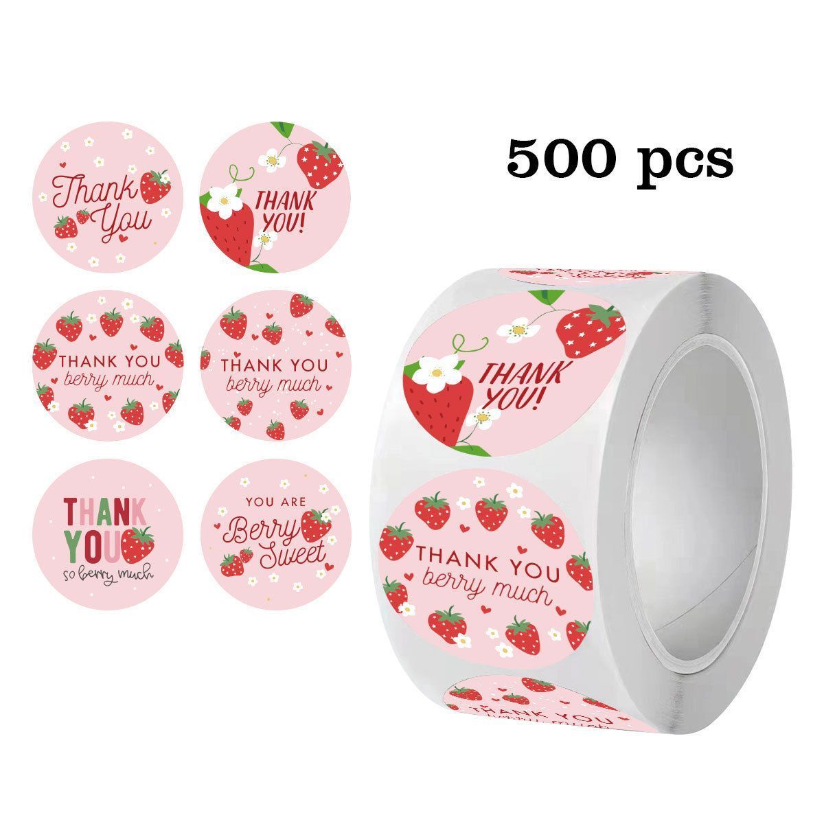 Strawberry Thank You Stickers 38mm 1 and a half inch - Image 2